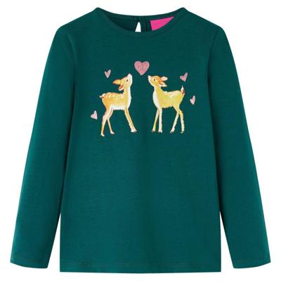 Kindershirt met lange mouwen hertenprint 128 donkergroen Kindershirt met lange mouwen hertenprint 128 donkergroen