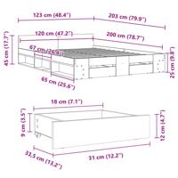 Bedframe met lades bewerkt hout grijs sonoma eiken 120x200 cm - thumbnail
