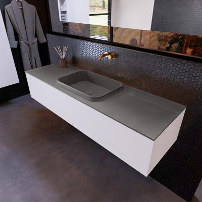 Badkamermeubelset Mondiaz Erin 150 cm met 1 Lade met RIDGE Wastafel Midden Dark grey Zonder Kraangaten Greeploos Mat Carrara