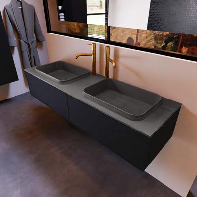 Badkamermeubelset Mondiaz Erin 150 cm met 2 Lades met RIDGE Wastafel Dubbel Dark grey met 2 kraangaten Greeploos Mat Urban Badkamermeubelset Mondiaz Erin 150 cm met 2 Lades met RIDGE Wastafel Dubbel Dark grey met 2 kraangaten Greeploos Mat Urban