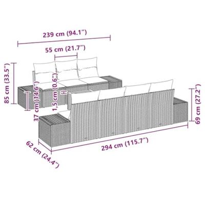 Tuinbankenset met kussen 8 pcs Grijs poly rattan