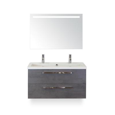 Seville Badmeubelset 100 cm - Beton Antraciet - Wastafel Djazz 2 kraangaten - met Sence Spiegel