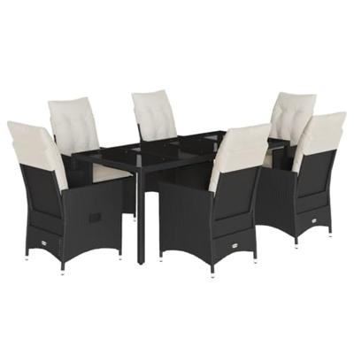 7-delige Tuinset met kussens poly rattan zwart