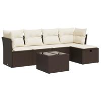 5-delige Loungeset met kussens poly rattan bruin - thumbnail