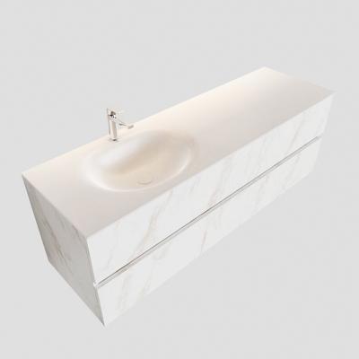 Badkamermeubel BWS Madrid Carrara Mat 150 cm Solid Surface Wastafel Links (1 kraangat, 2 lades) Badkamermeubel BWS Madrid Carrara Mat 150 cm Solid Surface Wastafel Links (1 kraangat, 2 lades)