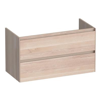 Brauer Inspire - Onderkast - 100 cm - met 2 Softclose Lades Greeploos en 1 Sifon Uitsparing - Lamellen Eiken Wit