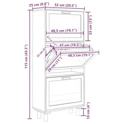 Schoenenkast 52x25x115 cm bewerkt hout en rattan zwart - thumbnail