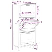 Schoenenkast 52x25x115cm bewerkt hout & natuurlijk rattan bruin - thumbnail