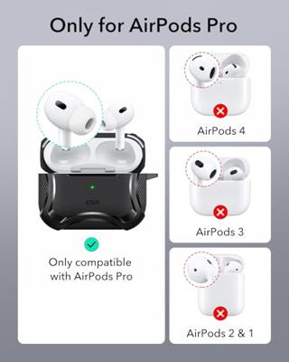 ESR voor AirPods Pro 2 hoes, MagSafe draadloos opladen, compatibel met AirPods Pro 2e generatie 2022/1e generatie 2019, magnetisch deksel, HaloLock Cyber Armor Tough Case voor AirPod Pro, zwart