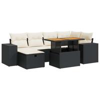 8-delige Loungeset met kussens poly rattan acacia zwart - thumbnail