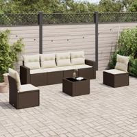 7-delige Loungeset met kussens poly rattan bruin - thumbnail