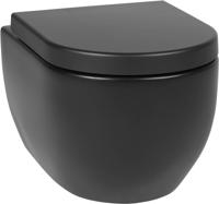 Saqu Home randloos hangtoilet met PowerFlush en quickrelease toiletbril mat zwart - thumbnail