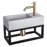 Differnz Ravo fonteinset - 38.5x18.5x25cm - Rechthoek - 1 kraangat - Gebogen matte goude kraan - met zwart frame - beton lichtgrijs 38.402.02 - thumbnail