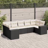 7-delige Loungeset met kussens poly rattan zwart - thumbnail
