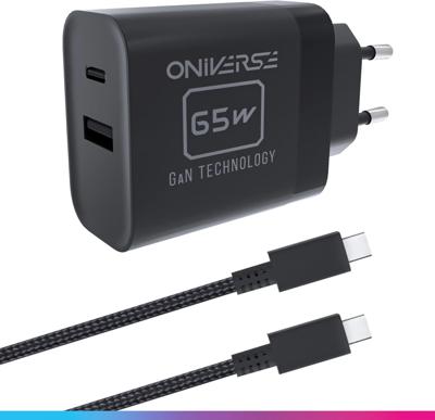 Oniverse AC Adapterkabel 65W USB C Switch 2 Zwart (1,5 meter)