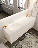 Mondiaz Vica 150cm badmeubel linen 2 lades wastafel Moon links met 1 kraangat - thumbnail