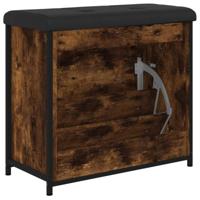 Schoenenbankje met klaplade 62x32x56 cm gerookt eikenkleurig - thumbnail