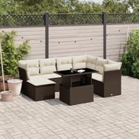 8-delige Loungeset met kussens poly rattan bruin - thumbnail