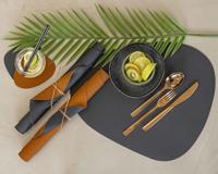 Cookinglife Onderzetters - Vegan leer - Zwart / Cognac - Organic - dubbelzijdig - 13 x 11 cm - 6 stuks - thumbnail