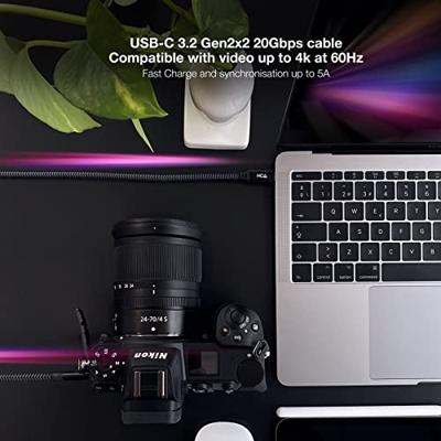 Nanocable 10.01.4302-COMB USB 3.2-kabel Gen2x2, 20 Gbit/s, 5 A/100 W, 4K/60 Hz, USB-C/M-USB-C/M, grijs/zwart, 2 m