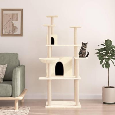 VidaXL Kattenmeubel met sisal krabpalen 166 cm crèmekleurig VidaXL Kattenmeubel met sisal krabpalen 166 cm crèmekleurig