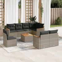 9-delige Loungeset met kussens poly rattan grijs - thumbnail