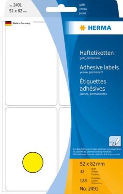 Etiket herma 2491 52x82mm geel 128st