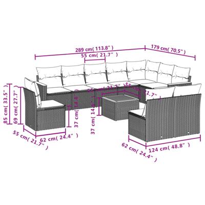 11-delige Tuinset met kussens poly rattan beige - thumbnail