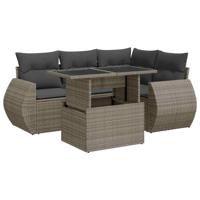 5-delige Loungeset met kussens poly rattan grijs - thumbnail