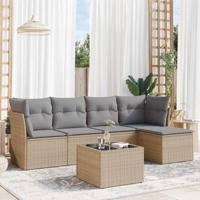 6-delige Loungeset met kussens poly rattan beige - thumbnail