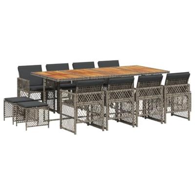 13-delige Tuinset met kussens poly rattan grijs