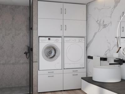 Kast WASHING 2 machines naast elkaar wit met 4 opzetkasten Kast WASHING 2 machines naast elkaar wit met 4 opzetkasten