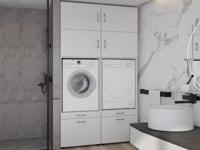 Kast WASHING 2 machines naast elkaar wit met 4 opzetkasten - thumbnail