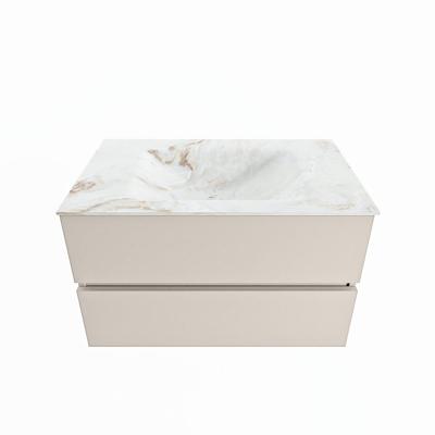 MONDIAZ VICA-DLUX 80cm badmeubel onderkast Linen 2 lades. Inbouw wastafel CLOUD midden 1 kraangat, kleur Frappe. MONDIAZ VICA-DLUX 80cm badmeubel onderkast Linen 2 lades. Inbouw wastafel CLOUD midden 1 kraangat, kleur Frappe.