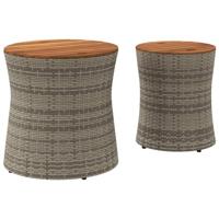Tuinbijzettafels 2 st met houten blad poly rattan grijs - thumbnail
