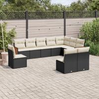 10-delige Loungeset met kussens poly rattan zwart - thumbnail