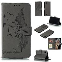 Feather patroon Litchi textuur horizontale Flip lederen draagtas met portemonnee & houder & kaartsleuven voor Galaxy M10 (grijs) - thumbnail