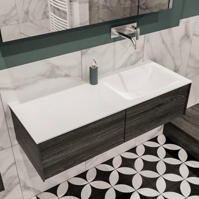 Mondiaz Lush Cloud badmeubel eiken Dark brown 120 cm 2 lades solid surface enkele spoelbak rechts zonder kraangat