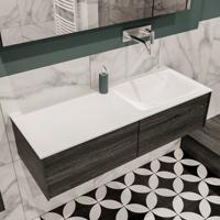 Mondiaz Lush Cloud badmeubel eiken Dark brown 120 cm 2 lades solid surface enkele spoelbak rechts zonder kraangat - thumbnail