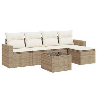 5-delige Loungeset met kussens poly rattan beige - thumbnail