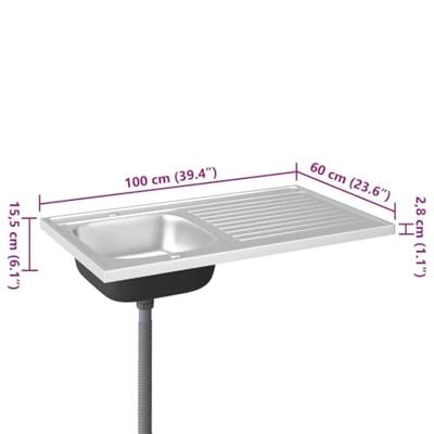 Gootsteen met afvoerset 1000x600x155 mm roestvrij staal zilver