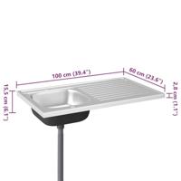 Gootsteen met afvoerset 1000x600x155 mm roestvrij staal zilver - thumbnail