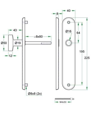 Knop/krukschild afgerond LS rvs mat PC72 mm