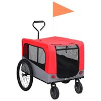 VidaXL Fietstrailer en hondenwagen 2-in-1 rood en grijs - thumbnail
