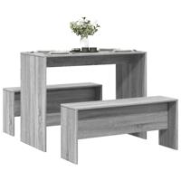 3-delige Eettafel en bankenset bewerkt hout grijs sonoma eiken - thumbnail