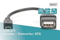 DIGITUS USB 2.0 adapterkabel - 0,2 m - USB Micro B (St) naar USB A (Bu) - 480 Mbit/s - USB-adapter - zwart - thumbnail