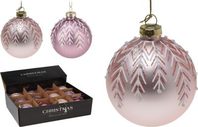 Kerstbal glas 8 cm wit blad 3ass Nampook - Nampook