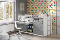 Vipack halfhoogslaper Bonny met uitschuifbaar bureau - grijs - 116x96x207 cm - thumbnail