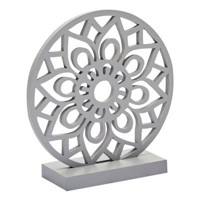 Decoratie Houten Standaard Mandala van Geluk Grijs - 14,5 cm