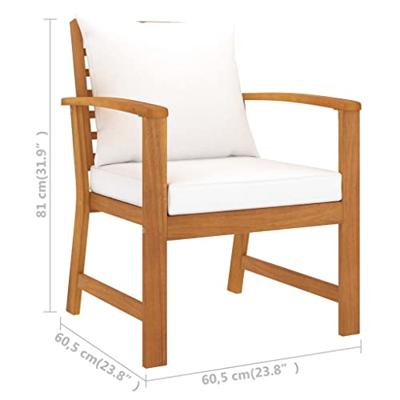 Tuinstoelen 2 st met crmekleurig kussen massief acaciahout - thumbnail